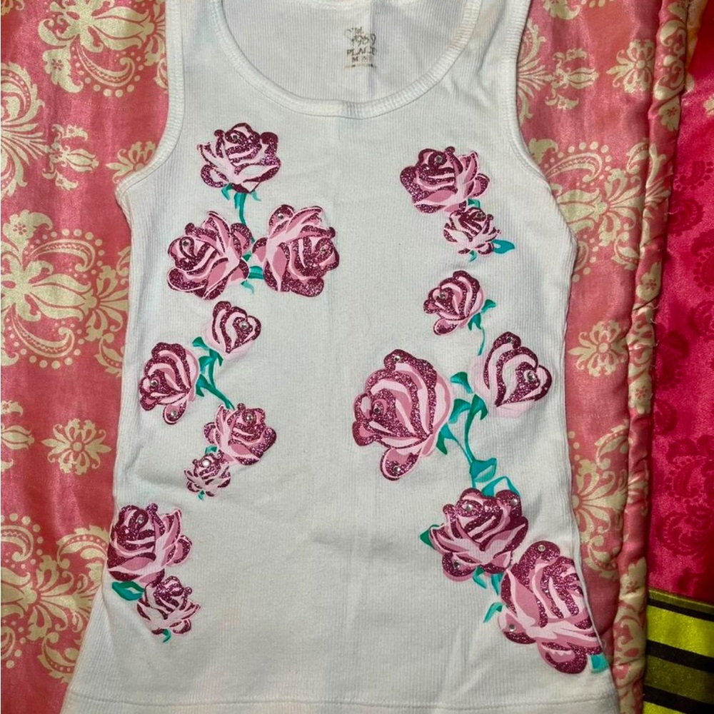 glittery rose print tank